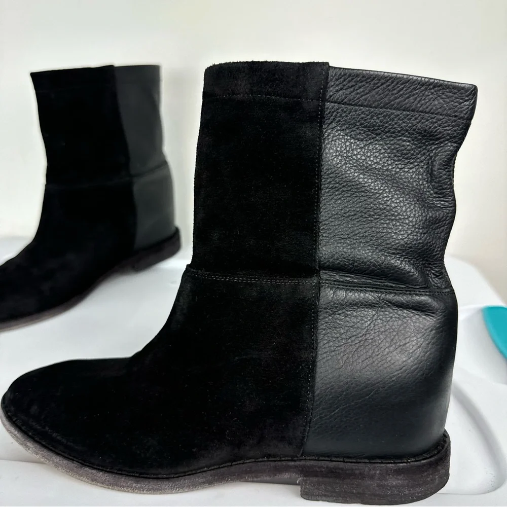 Vince Grayson Womens Leather Ankle Booties Sz 7.5 Black Mixed Media
